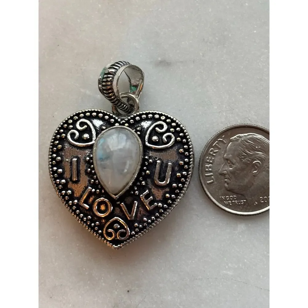925 Silver Moonstone Heart  Pendant - Picture 3 of 7